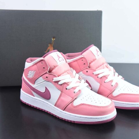 Air Jordan 1 Mid GS AJ1女款 粉白 中帮休闲篮球鞋 货号：DQ8423-616