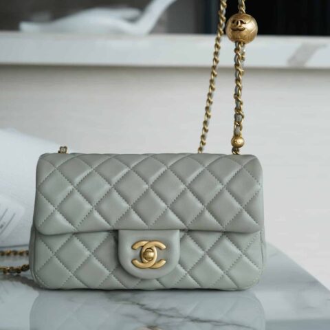 CHANEL CF20CM 灰绿大Mini金属球口盖包 AS1787