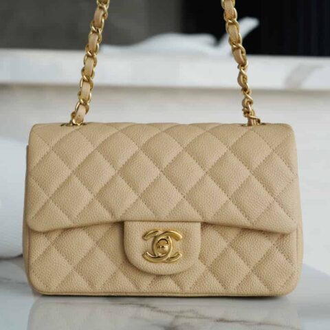 CHANEL Classic flap CF20 Mini BAG A01116杏色金扣