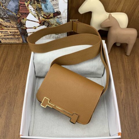 Hermès geta 木屐包 chevre 山羊皮 焦糖色 金扣