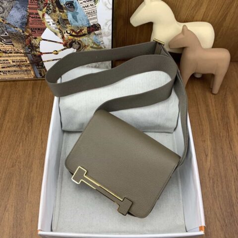 Hermès geta 木屐包 chevre 山羊皮 大象灰 金扣