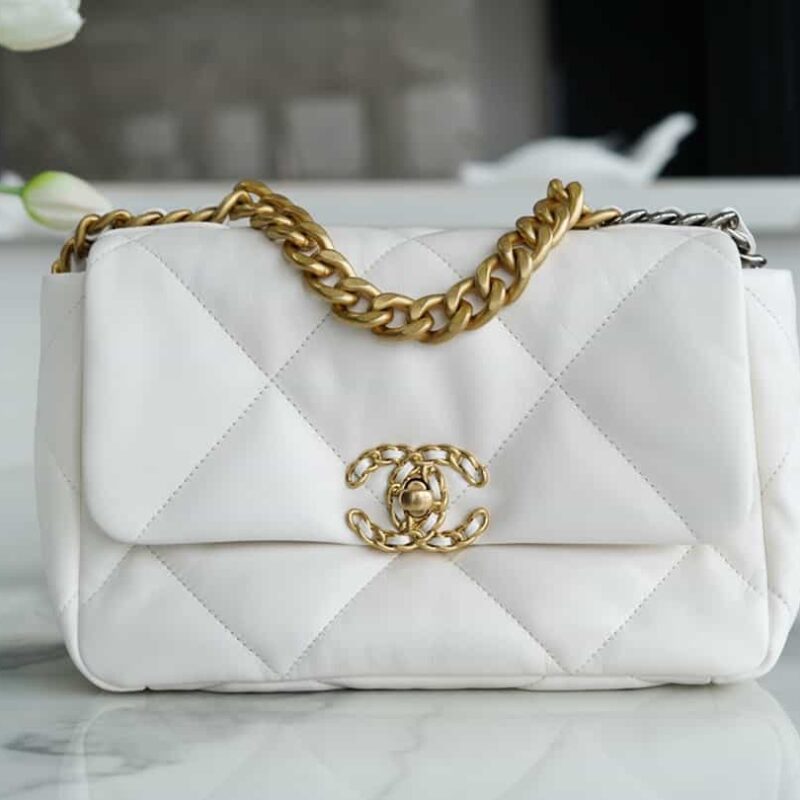 CHANEL 正品皮小号26CM 19BAG AS1160白色/金扣