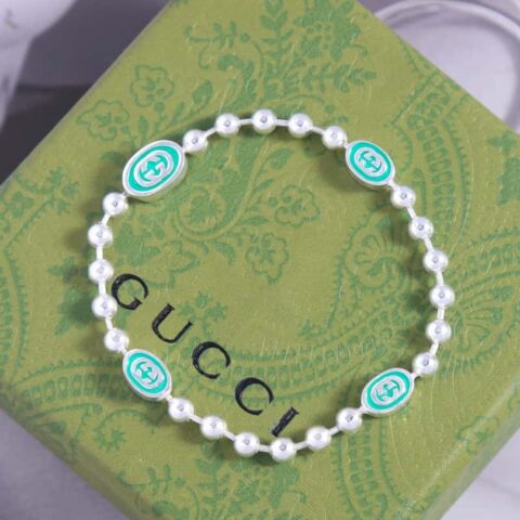 Gucci绿色双G珠链式项链手链