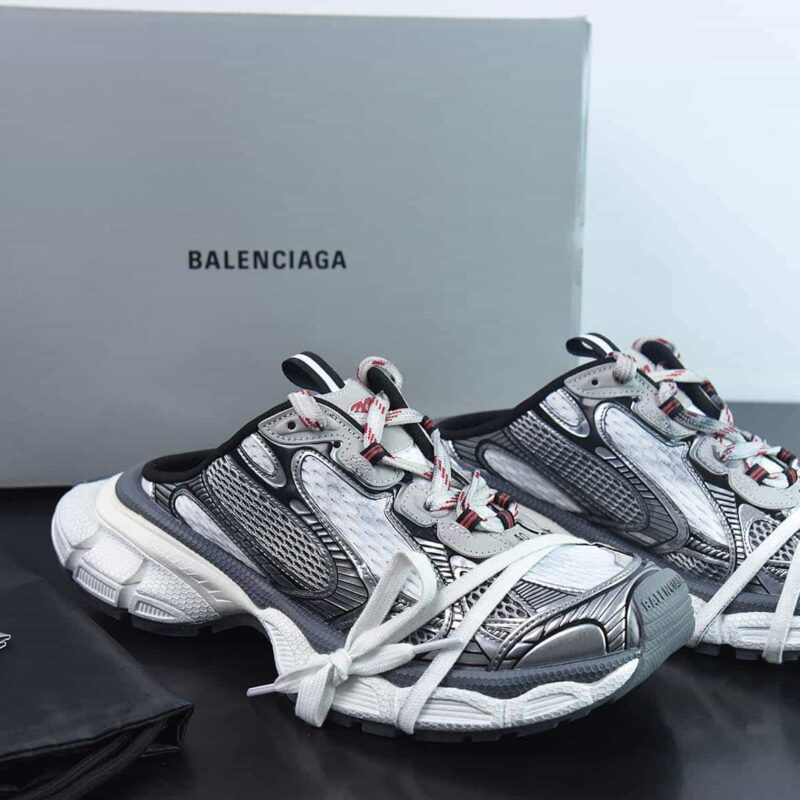 Balenciaga/巴黎世家23新款 XXXL 3XL秀款 系带 巴黎世家3XL白银半拖鞋