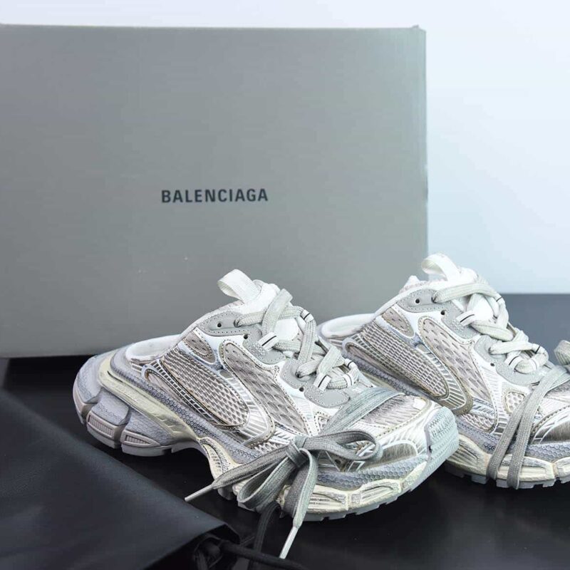 Balenciaga/巴黎世家23新款 XXXL 3XL秀款 系带 巴黎世家3XL白银半拖鞋