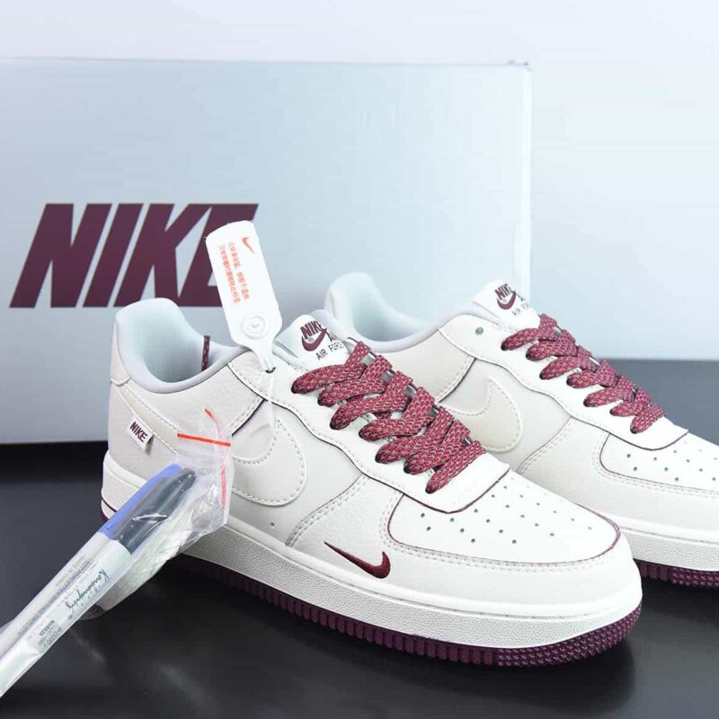 Nk Air Force 1'07 Low 酒红珠光小勾 官方同步ID定制 空军一号低帮休闲板鞋 货号DD9915-666