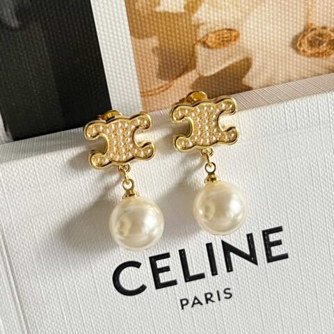 新款☑️ Celine瑟琳凯旋门珍珠耳钉耳环