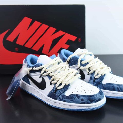 NK Air Jordan 1 Low"Washed Denim"乔1 乔丹1代低帮丹宁 水洗牛仔 腰果花麻绳货号：DM8947-100