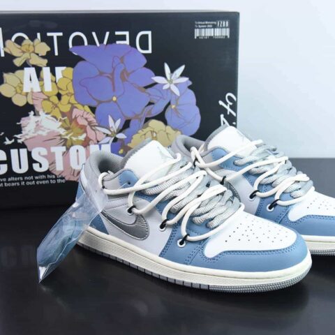 NK Air Jordan 1 Low"Washed Denim"乔1 乔丹1代解构绑绳风格 低帮休闲板鞋 货号：553558 053