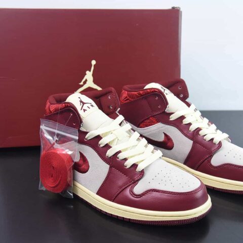 Air Jordan AJ1 Mid 中帮 刺绣红花卉 货号：DZ2820-601