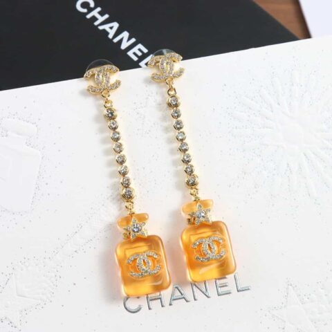 新款☑️CHANEL香奈儿c2双c黄色香水瓶耳钉耳环