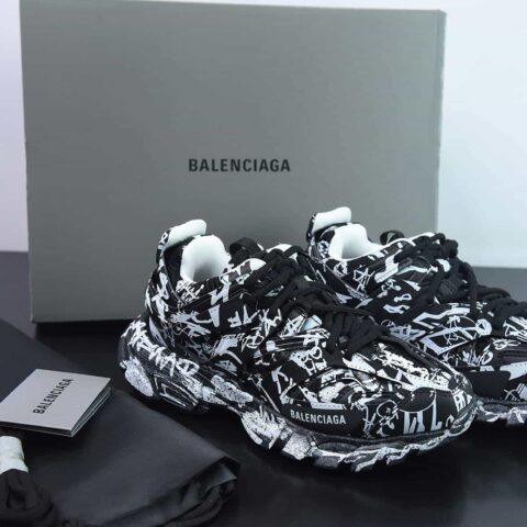 巴黎世家BALENCIAGA Track Trainers 3.0代系列复古野跑姥爹潮流百搭休闲慢跑鞋“黑白满面涂鸦”542436 W3RRA 1090