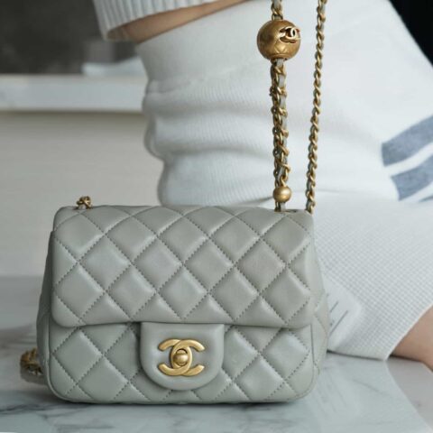 CHANEL 22C春夏 金属球方胖子 AS1786灰绿