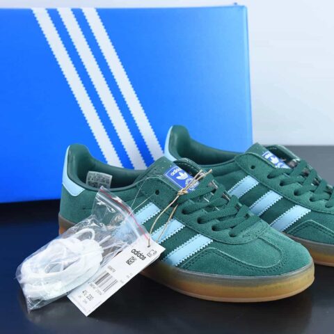 阿迪达斯Adidas Gazelle Indoor Trainers 羚羊内训系列低帮复古百搭休闲运动德训风板鞋“青绿浅蓝生胶底”IG9979