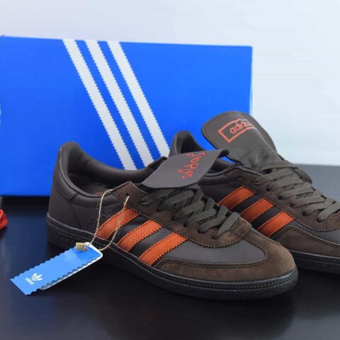 SHUKYU x E-WAX x Adidas Handball Spezial"Brown"手球运动员系列低帮复古“皮革巧克力棕亮橙”货号：HP6694