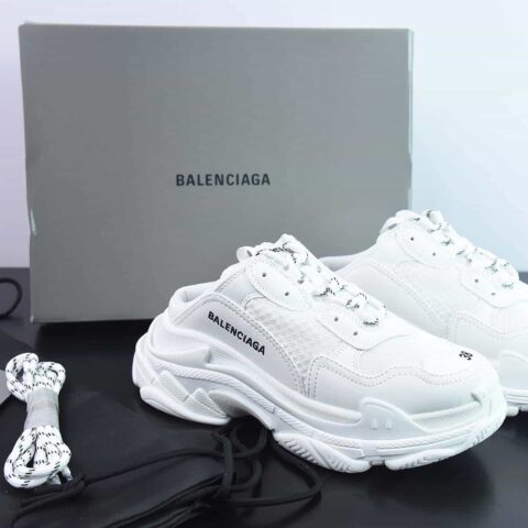 巴黎世家BALENCIAGA】 Track Mule Clear Sole Sneakers 复古野跑姥爹包头露跟半拖百搭慢跑鞋“白半拖”653814