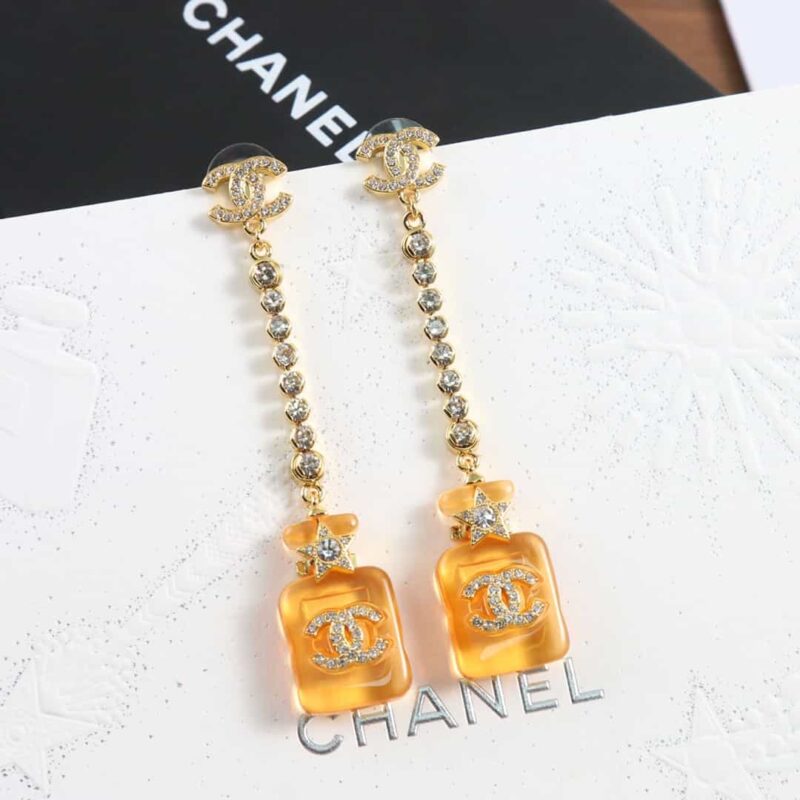 新款☑️CHANEL香奈儿c2双c橙色黄色香水瓶耳钉耳环
