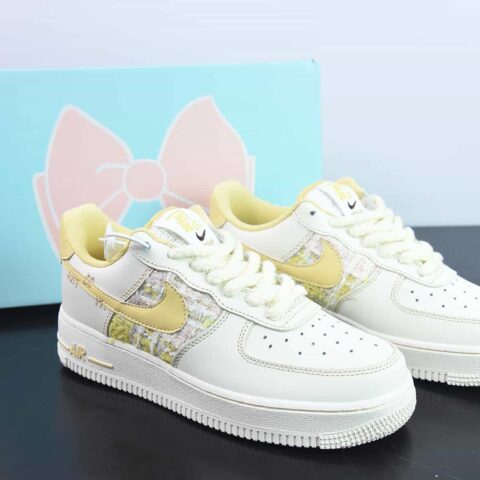 Nike Air Force 1’07 Low"JUST DO IT"空军一号经典低帮百搭休闲运动板鞋“米白浅粉黄编织小香风”货号：FJ7740-016