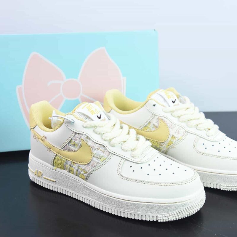 Nike Air Force 1’07 Low"JUST DO IT"空军一号经典低帮百搭休闲运动板鞋“米白浅粉黄编织小香风”货号：FJ7740-016