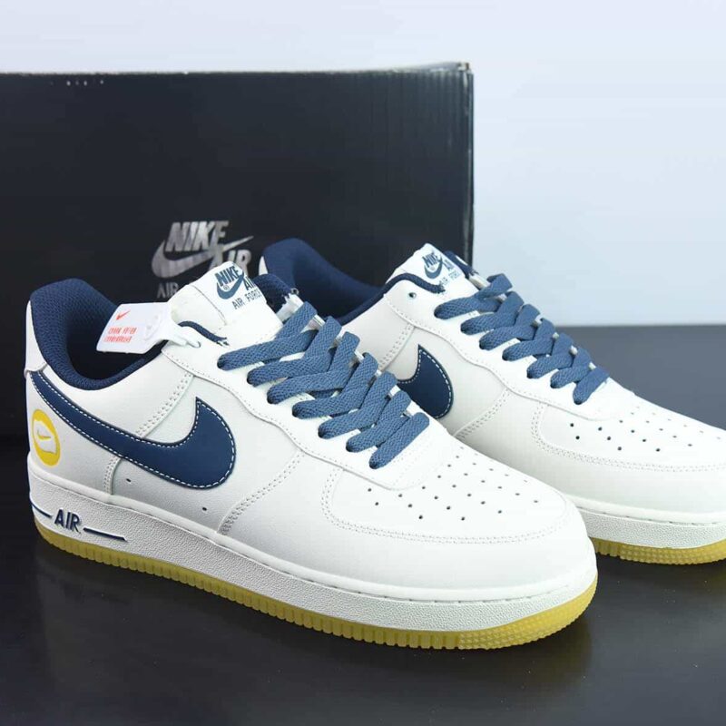 Nike Air Force 1'07 Low"Milky White/Navy/Yellow"空军一号板鞋“皮革米白海军蓝黄”货号：XC2351-033