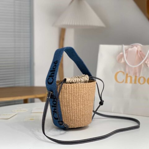 Chloe 23S Woody丹宁编编织草编水桶包 17CM