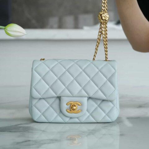 CHANEL 23S 山茶花调节扣方胖子 AS1786淡蓝色