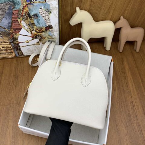 Hermès Bolide25cm 进口掌纹皮 奶昔白拼金棕拼梦幻紫粉 金扣