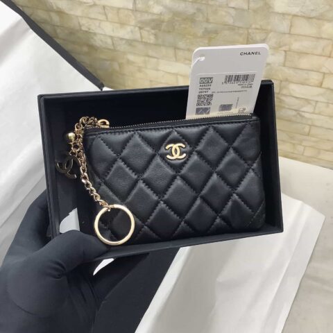 CHANEL 进口羊皮卡包 钥匙扣 零钱包 A69253金扣