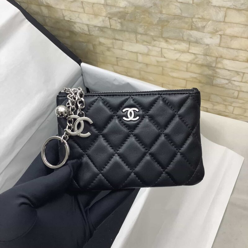 CHANEL 进口羊皮卡包 钥匙扣 零钱包 A69253银扣