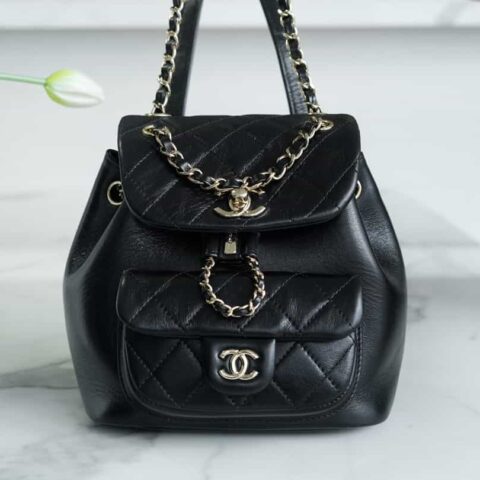 CHANEL 油蜡牛皮 22C DUMA 双肩包 AS2908黑色