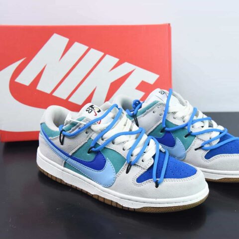Nike Dunk Low SB 低帮滑板鞋/灰蓝双钩绑带 定制版 货号：DD9457-100-88