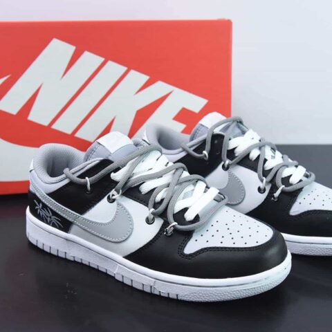 Nike Dunk Low SB 低帮滑板鞋/白灰黑 绑带 定制版