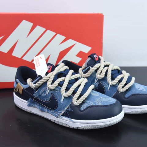 Nike Dunk Low SB 低帮滑板鞋/牛仔蓝腰果 绑带 定制版
