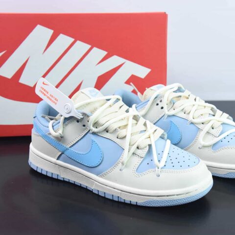 Nike Dunk Low SB 低帮滑板鞋/牛奶白蓝 绑带 定制版