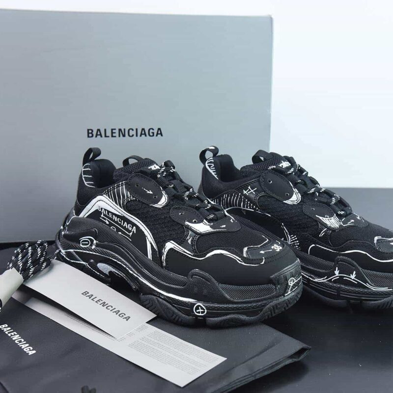 巴黎世家 联名款 涂鸦 印花 一代 1.0 Balenciaga Triple S运动鞋