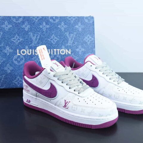 Nike Air Force 1 07 空军一号“皮革白紫牛仔LV老花”低帮运动鞋 货号：CV0670-500