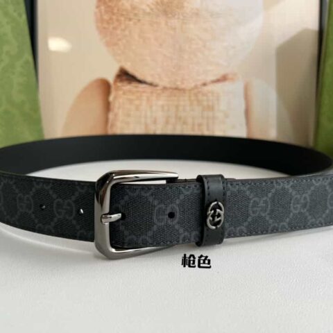 Gucci古驰   GG  Supreme帆布GG字母交织图案的男士经典款腰带3.5cm.