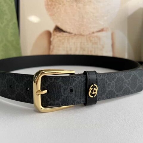Gucci古驰   GG  Supreme帆布GG字母交织图案的男士经典款腰带3.5cm.