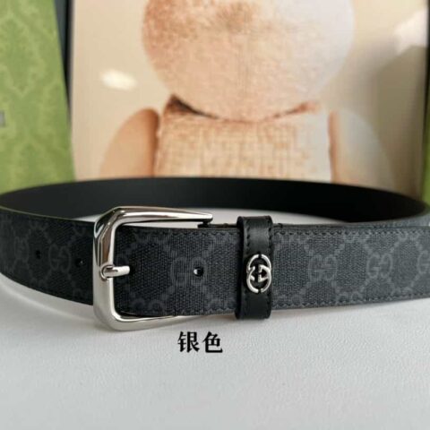 Gucci古驰   GG  Supreme帆布GG字母交织图案的男士经典款腰带3.5cm.