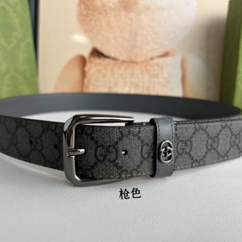 Gucci古驰   GG  Supreme帆布GG字母交织图案的男士经典款腰带3.5cm.
