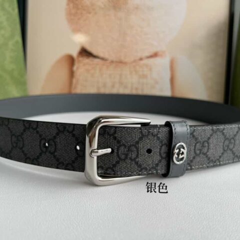 Gucci古驰   GG  Supreme帆布GG字母交织图案的男士经典款腰带3.5cm.