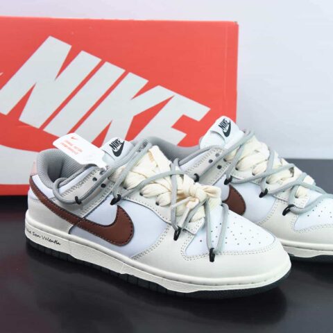 Nike SB Dunk Low “Habibi” 杏仁白 定制绑带 扣篮系列复古低帮休闲运动滑板板鞋货号：DD1503117