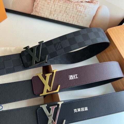 LV/路易威登  字母logo金属进口牛皮双面用男士腰带40mm