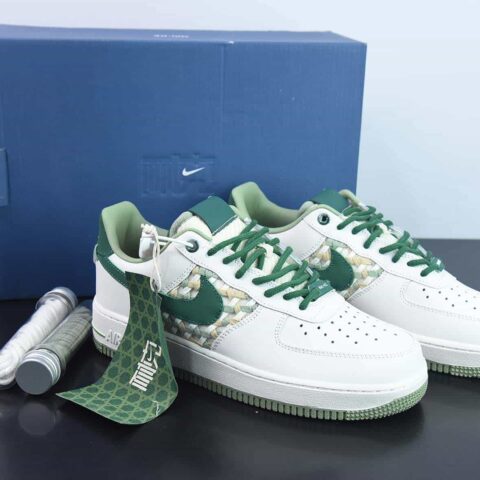 Air Force 1 '07 Low 白绿色 小香风低帮运动鞋 编织 货号：FN0369 100