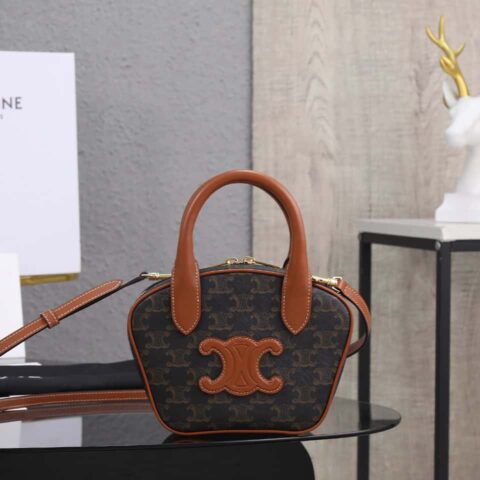 【特级品质 全钢五金】CELINE 22s新品｜迷你标识印花牛皮革保龄球包编号：110462EKX.04LU