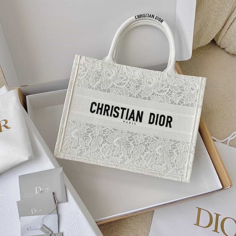 DIOR 中号BOOK TOTE M1296 蕾丝白色