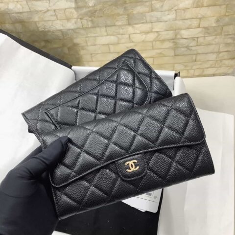 CHANEL 球纹牛皮 二折钱夹 AP0241黑色 金扣