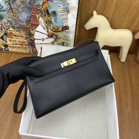 Hermès kelly Elan 山羊皮 27cm 89黑色 金扣