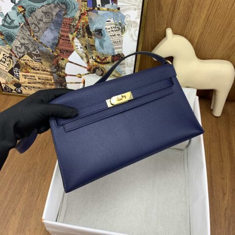 Hermès kelly Elan 山羊皮 27cm 7K宝石蓝 金扣