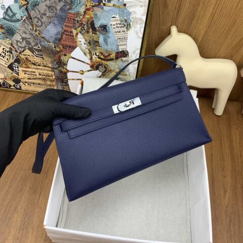 Hermès kelly Elan 山羊皮 27cm 7K宝石蓝 银扣